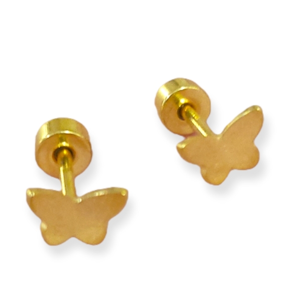 New Flatback Earrings Stainless Steel Butterfly Studs Gold Studs - Picture 6 of 7